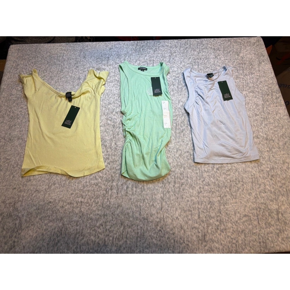 Wild Fable Women's XXS Tank Tops 3 Pack‎ Light Yellow Mint Blue Ribbed